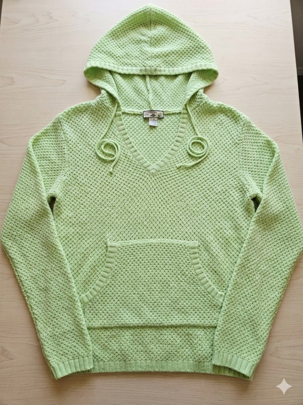 Caribbean Joe Women's V-Neck Hooded Sweater in Light Green